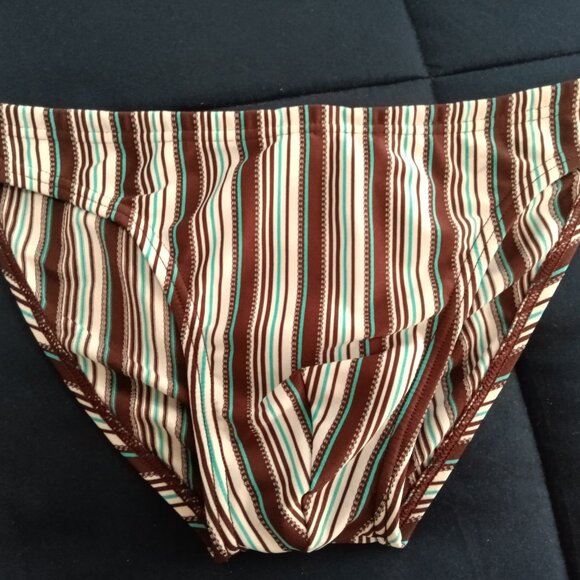 (*) VINTAGE 1" SPEEDO SWIM BRIEF, BROWN STRIPES PATTERN, SIZE 32" - Picture 1 of 8